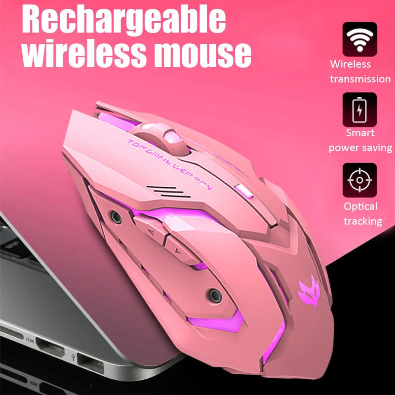 Wireless 2.4G Mouse Silent Light-emitting Rechargeable Gaming Mice 6 Buttons 3 Levels Of DPI Adjustable For  PC/Desktop/Laptops