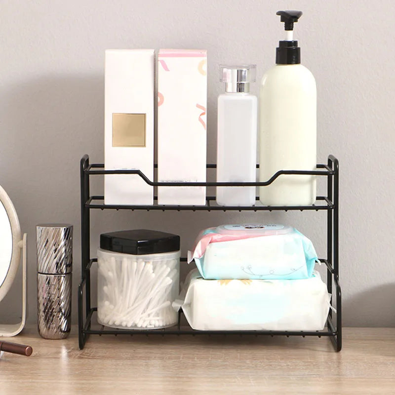 Stainless Steel Storage Rack No Drilling Multifunctional Organizer Shelf for Bathroom Kitchen Bedroom Living Room Desktop Use